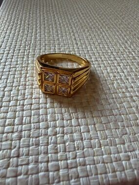 Gold Tone Men’s Square Cubic Zirconia Cluster Ring